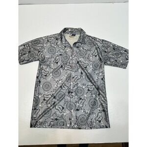 Vintage‎ Bullhead Island Series Hawaiian Shirt Metallic Dragon Oriental Y2K M